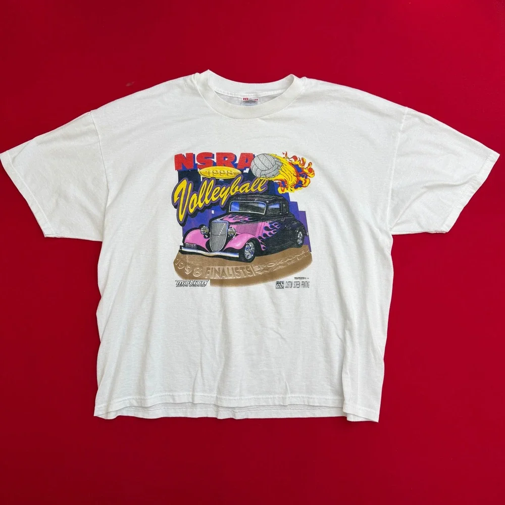 VTG 90's NSRA Volleyball Spokane Hot Rod T-Shirt Hanes XXL White 90s‎ Graphic